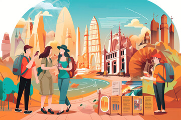 Tour guides lead travelers on memorable journeys, sharing cultural insights, historical facts, and local stories. Generated with AI