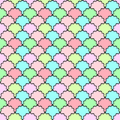Seamless abstract background.Pastel pattern background.Floral geometric pattern.Colorful fish scales background.Colorful pastel background.Cute wallpaper illustration.Background sparse grid. © Kanchana