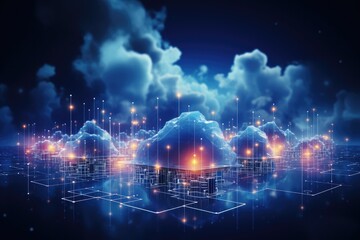 Obraz premium Cloud computing transfer big data on internet. futuristic digital technology .Generative AI