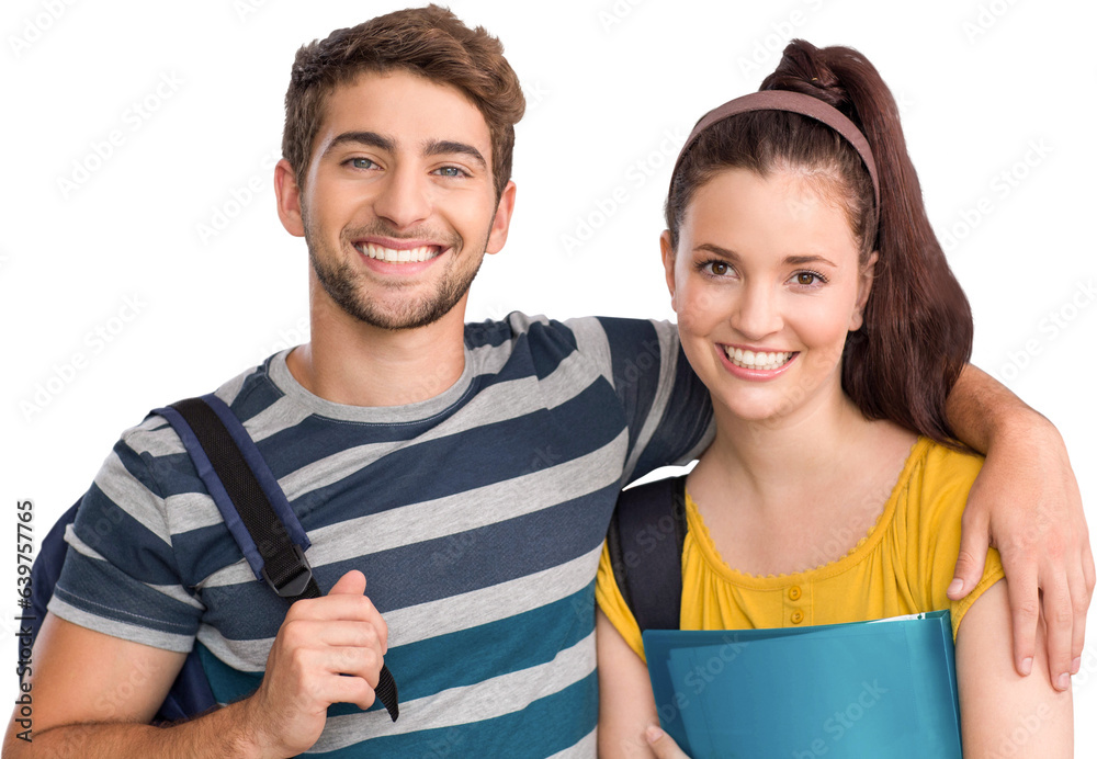 Wall mural Digital png photo of happy caucasian male and female students on transparent background