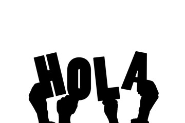 Digital png illustration of hands holding hola text on transparent background © vectorfusionart