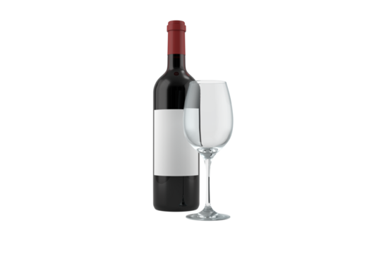 Digital png illustration of glass and bottle of wine on transparent background