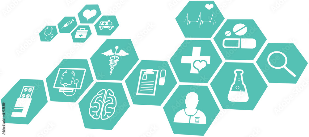 Wall mural digital png illustration of medical icons on transparent background