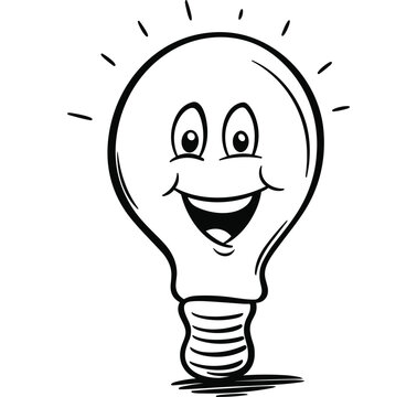 Funny light bulb cartoon character with smiling face