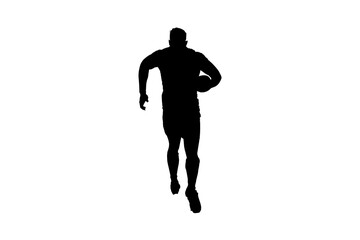 Fototapeta na wymiar Digital png silhouette image of man with ball on transparent background