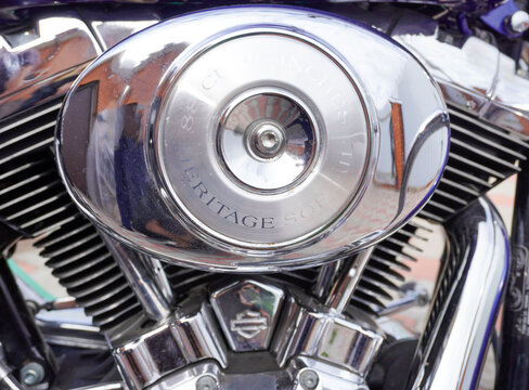 Nab. Chelny, Russia - August 26, 2023: motorcycle close-up Harley-Davidson Softail Heritage