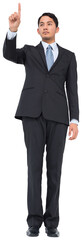 Digital png photo of caucasian businessman pointing finger on transparent background