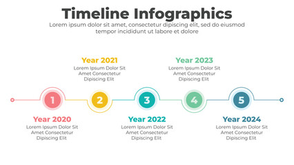 Fototapeta na wymiar Circular shape for infographic timeline presentation slide with 5 options or steps 