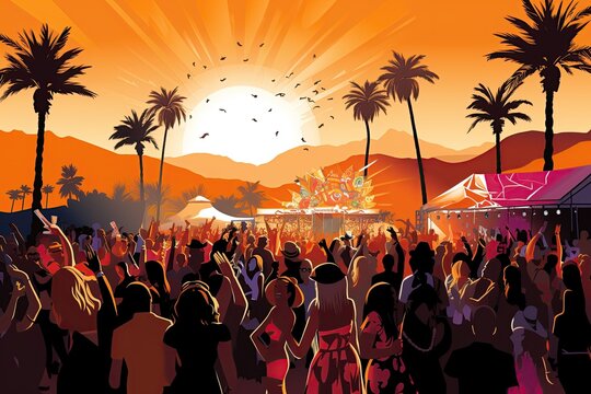 colorful and lively scene from the Coachella Music Festival.Generated with AI