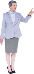 Digital png photo of caucasian businesswoman pointing finger on transparent background