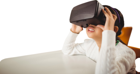 Digital png photo of caucasian girl using vr headset on transparent background