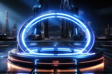 Abstract technology hud interface hologram elements neon lights, circle percent vitality innovation on hi tech future design. Generative AI