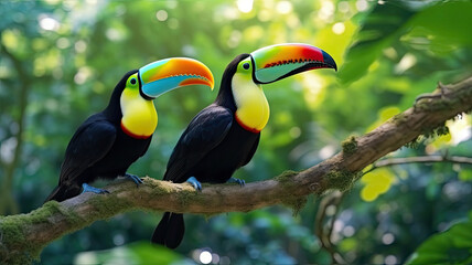 Toucan sitting on the branch in the forest, green vegetation, Costa Rica.generative ai