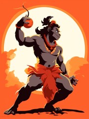 Illustration of Lord Hanuman playing Shell, Generative AI