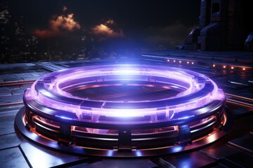 Abstract technology hud interface hologram elements neon lights, circle percent vitality innovation on hi tech future design. Generative AI