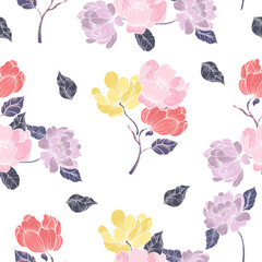 Hand Drawn Vintage Rose Seamless Pattern