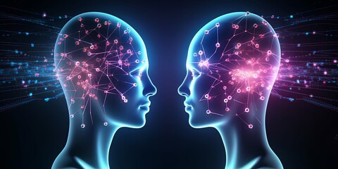 Obraz premium Machine learning reaction and ai artificial intelligence. Chat bot software network. big data and block chain system. Neuralink with smart brain.generative art, Generative AI
