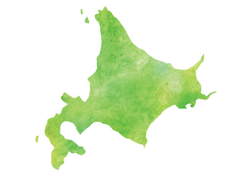 北海道　地図　水彩　アイコン　緑