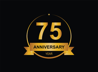 75 years anniversary logo template isolated on gold, gold stamp 19th anniversary icon label with ribbon, twenty year birthday seal symbol.