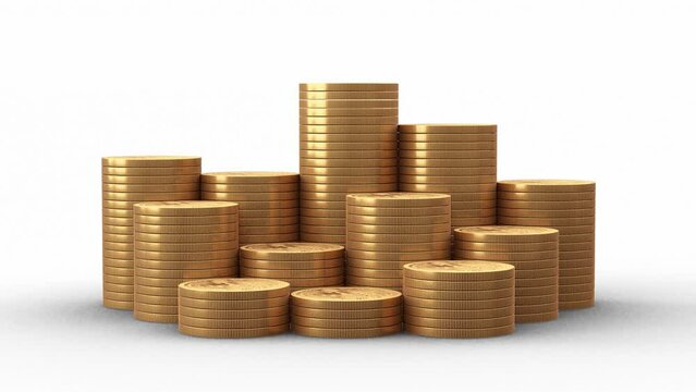 Growing Stack of Gold Coins 3D Stop Motion Animation