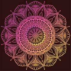 Luxurious yellow and pink mandala art on a red background, editable mandala, beautiful floral pattern mandala for royal invitation, wedding card, henna, tattoo, coloring book page, cover page,