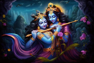Radha and Krishna (symbol of Devine Love), Generative AI - obrazy, fototapety, plakaty