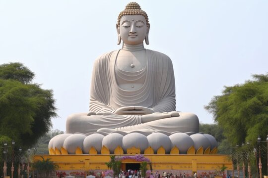Gautam Buddha's 90 feet statue located at Bodh Gaya Bihar, Generative AI