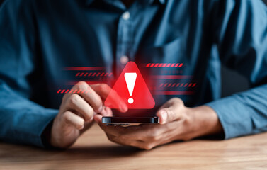 System warning caution sign for notification error and maintenance concept. cyber attack on...