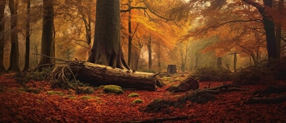 fallen timber tree in autumn environment