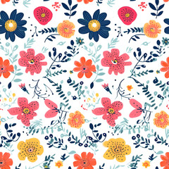 Fototapeta na wymiar Seamless pattern with flowers and leaves. Floral background.