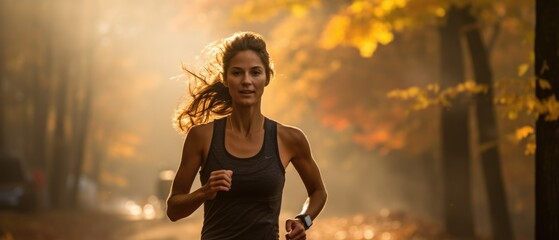  runner jogging on a forest park autumn day