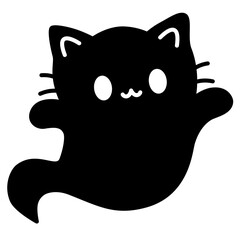 Cute kawaii cat ghost halloween cartoon silhouette 