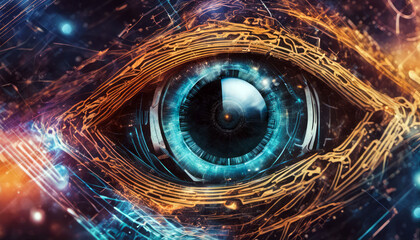 abstract digital futuristic stock photo featuring an eye as the central focus