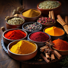 spices and herbs, spices and herbs on wooden table, Stockphoto of spices