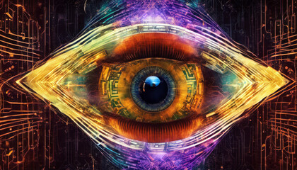 abstract digital futuristic stock photo featuring an eye as the central focus