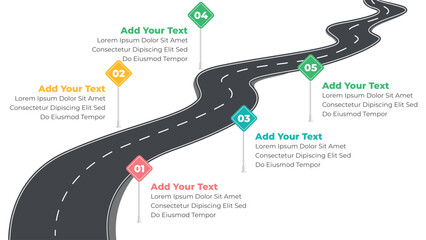Vector flat roadmap infographic template with cars
