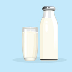 Illustration vector graphic of glass and bottle milk