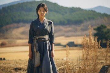 Beautiful Portrait of a Fictional Traditional Chinese Woman in Rural China. Generative AI.