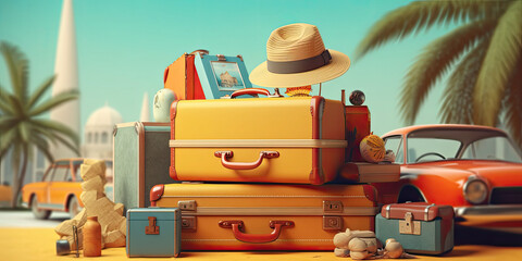 Fototapeta premium Ready for summer vacation, travel background generative ai