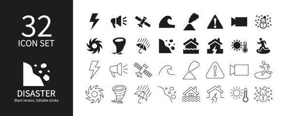 Icon set related to disasters and earthquakes