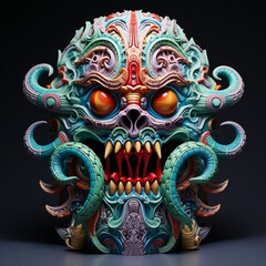 Obraz premium A mythical kraken totem, rising from the depths of the ocean with tentacles and a fearsome presence