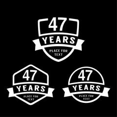 47 years anniversary celebration logotype. 47th anniversary logo collection. Set of anniversary design template. Vector illustration.

