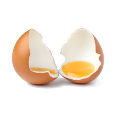 broken egg half and full egg with it isolated on transparent background