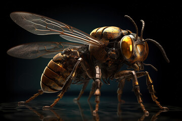 A bee that is a futuristic machine of the future world. Insect. Animals. Illustration, Generative AI.