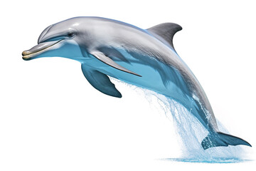 Image of bottlenose dolphin on white background. Undersea animals. Illustration, Generative AI. - obrazy, fototapety, plakaty
