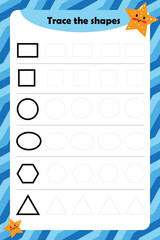 Obraz premium Tracing shapes writing practice.Preschool worksheet for kids.