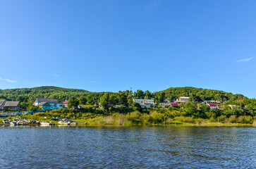 Verkhnii Nergen village scenic view from Kaltakheven lake (Nanaysky district, Khabarovsk krai, Russia)