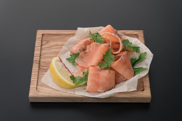 Delicious baked salmon red fish steak with spices