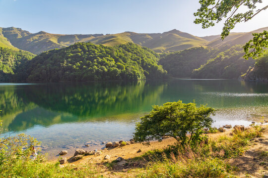 The alpine lake MaralGol is located in the GoyGol National Park in Azerbaijan