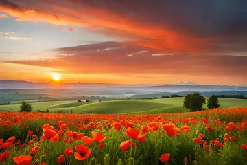 Wandaufkleber field of poppies generated ai © kashif 2158